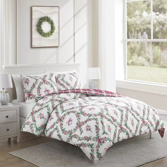 Enchante Wreath With Bow Reversible 3-Pc. Comforter Sets NIP - Picture 3 of 8